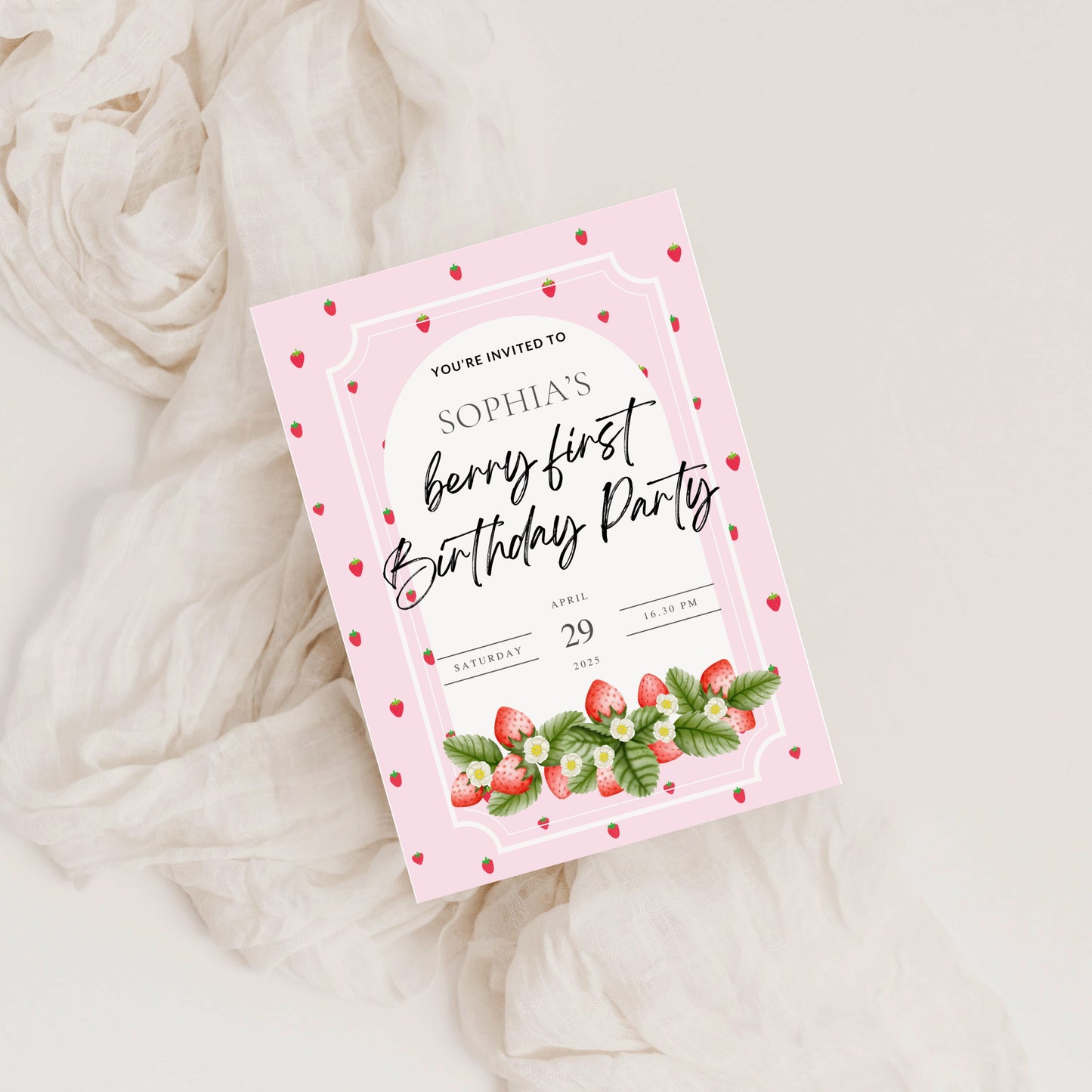Berry First Birthday – Digitale Einladungskarte zum 1. Geburtstag 🍓
