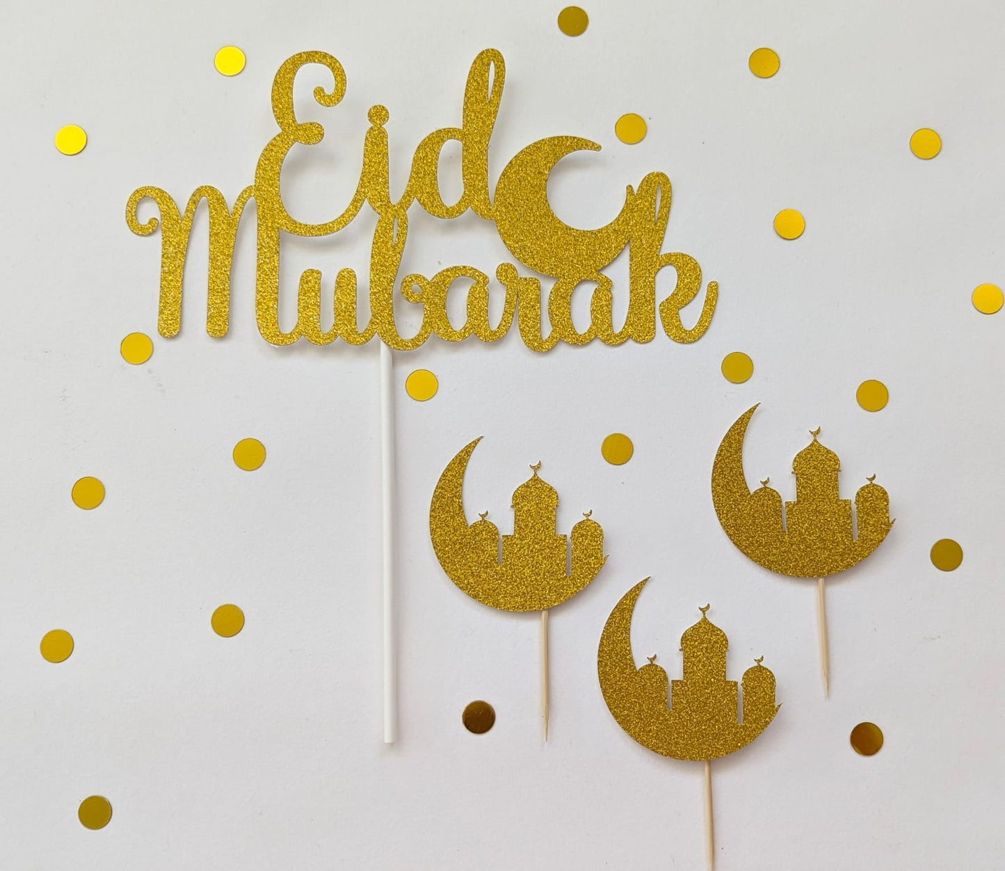 Eid Mubarak Cake Topper – Goldene Glitzer-Deko für Festliche Kuchen und Cupcakes