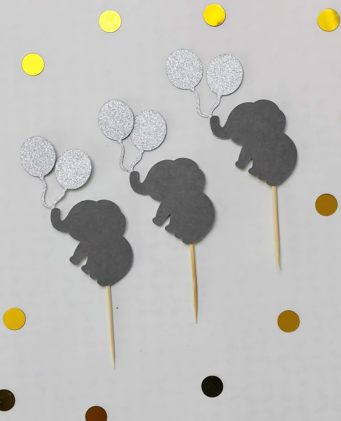 Verspieltes 'Elefant und Glitzerballons' Cake Topper-Set – Feierliche Deko für Erste Geburtstage