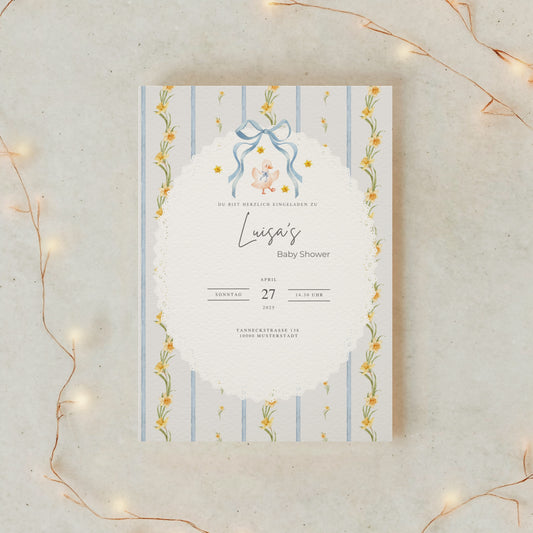 Einladungskarte Baby Shower – Gänse-Design