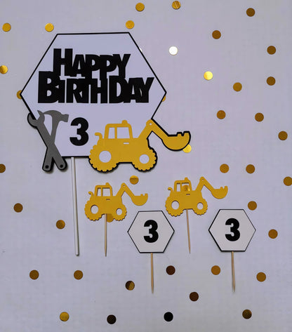 Bauarbeiter-Thema Cake Topper Set Decozee