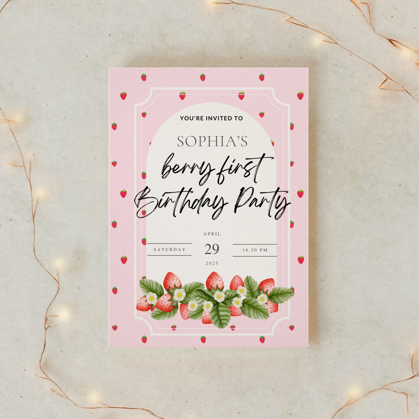 Berry First Birthday – Digitale Einladungskarte zum 1. Geburtstag 🍓