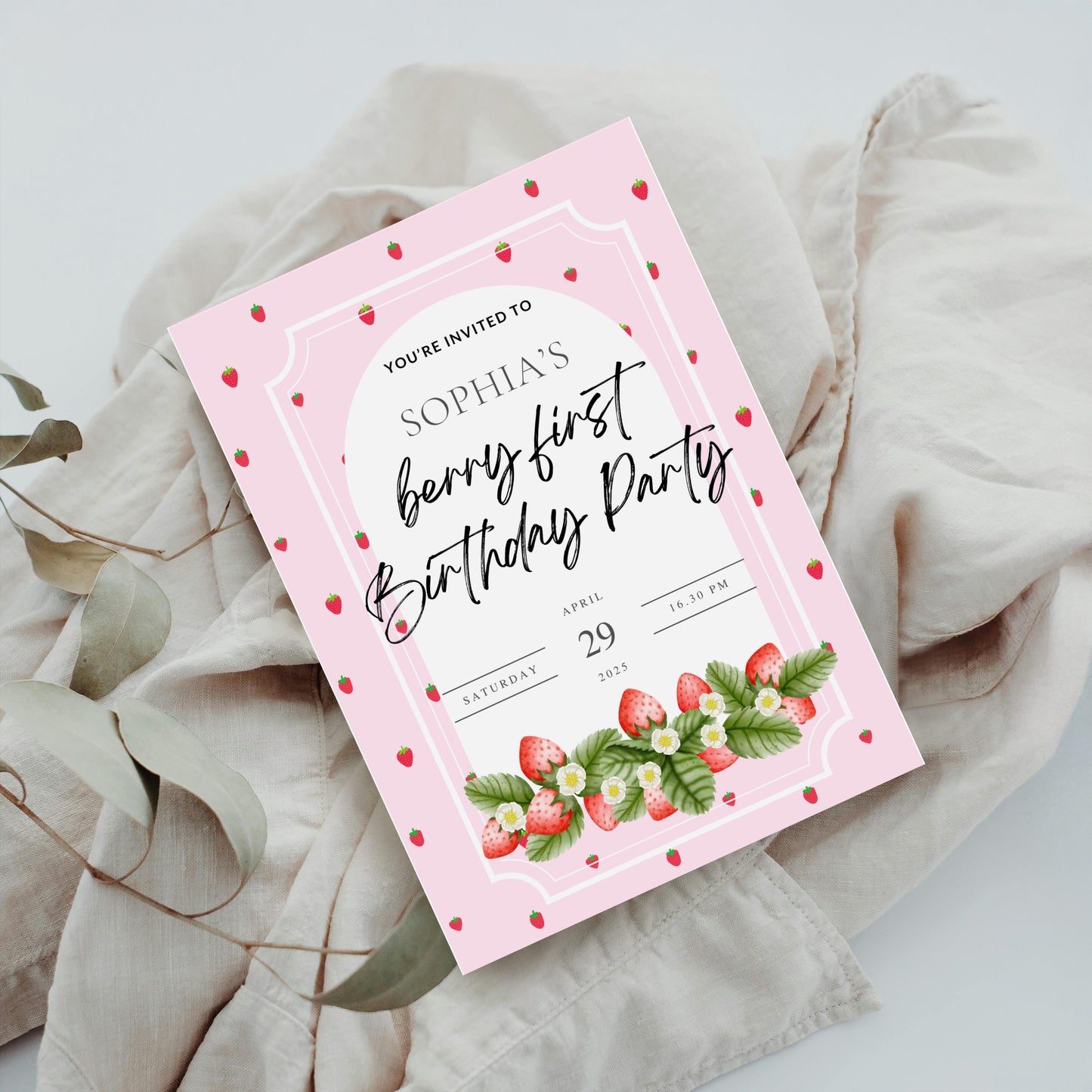 Berry First Birthday – Digitale Einladungskarte zum 1. Geburtstag 🍓