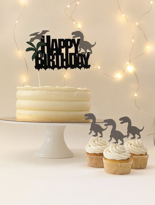 Dinosaurier Geburtstags-Cake Topper Set – Jurassic Dekoration für Kuchen und Cupcakes