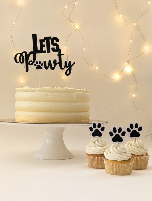 Let's Pawty" Deluxe Cake Topper Set – Feierliche Tierpfoten-Deko für Hunde- und Katzengeburtstage