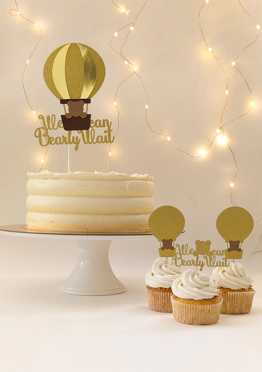 Zauberhaftes 'We Can Bearly Wait' Heißluftballon Cake Topper-Set