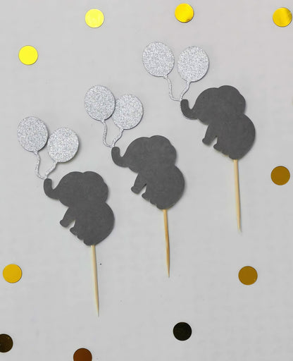 Verspieltes 'Elefant und Glitzerballons' Cake Topper-Set – Feierliche Deko für Erste Geburtstage