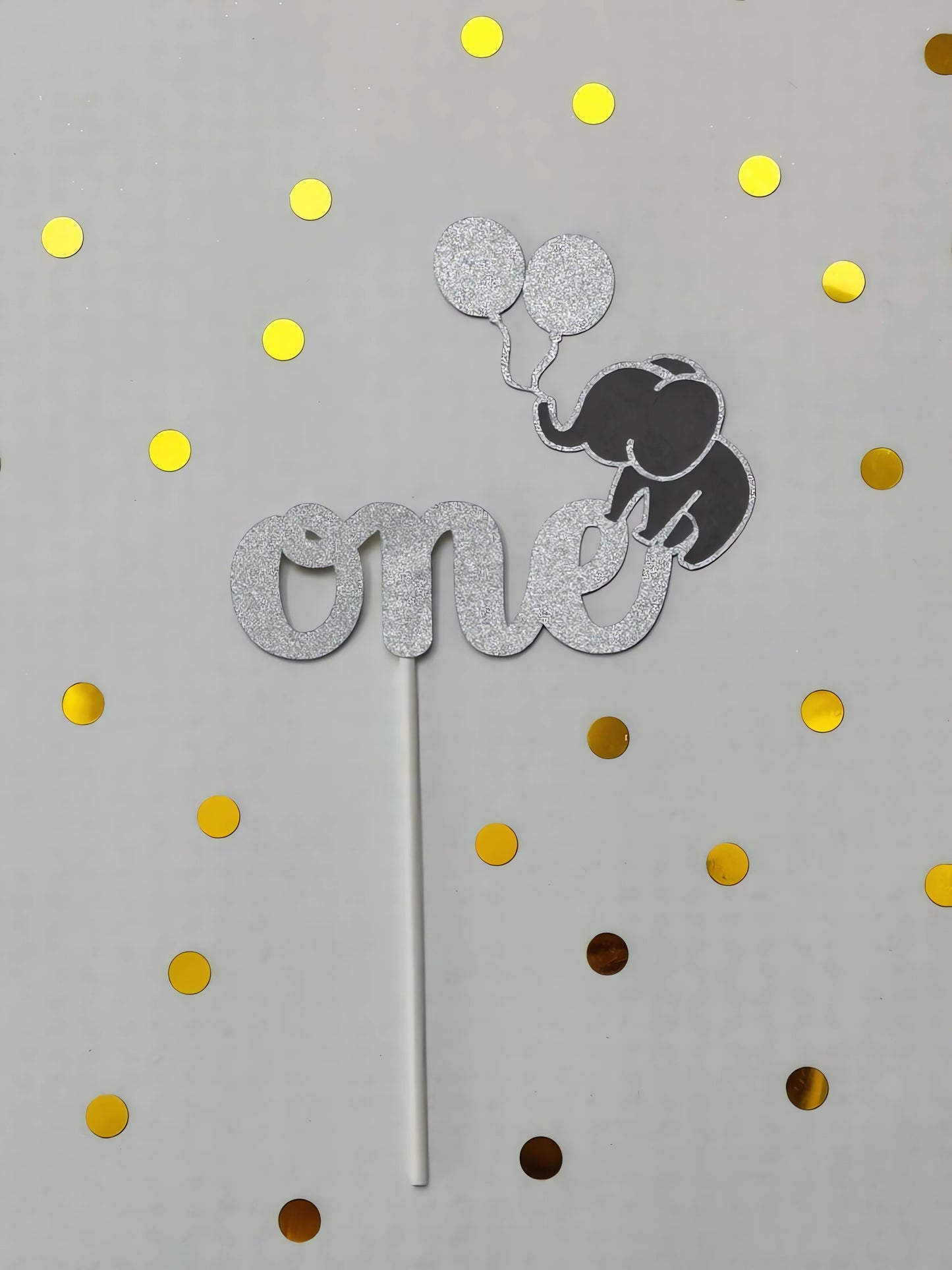 Verspieltes 'Elefant und Glitzerballons' Cake Topper-Set – Feierliche Deko für Erste Geburtstage