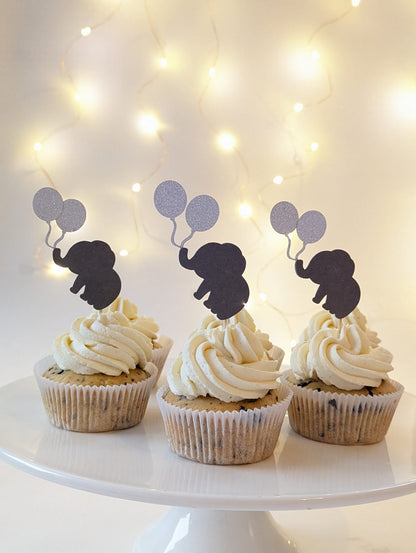 Verspieltes 'Elefant und Glitzerballons' Cake Topper-Set – Feierliche Deko für Erste Geburtstage