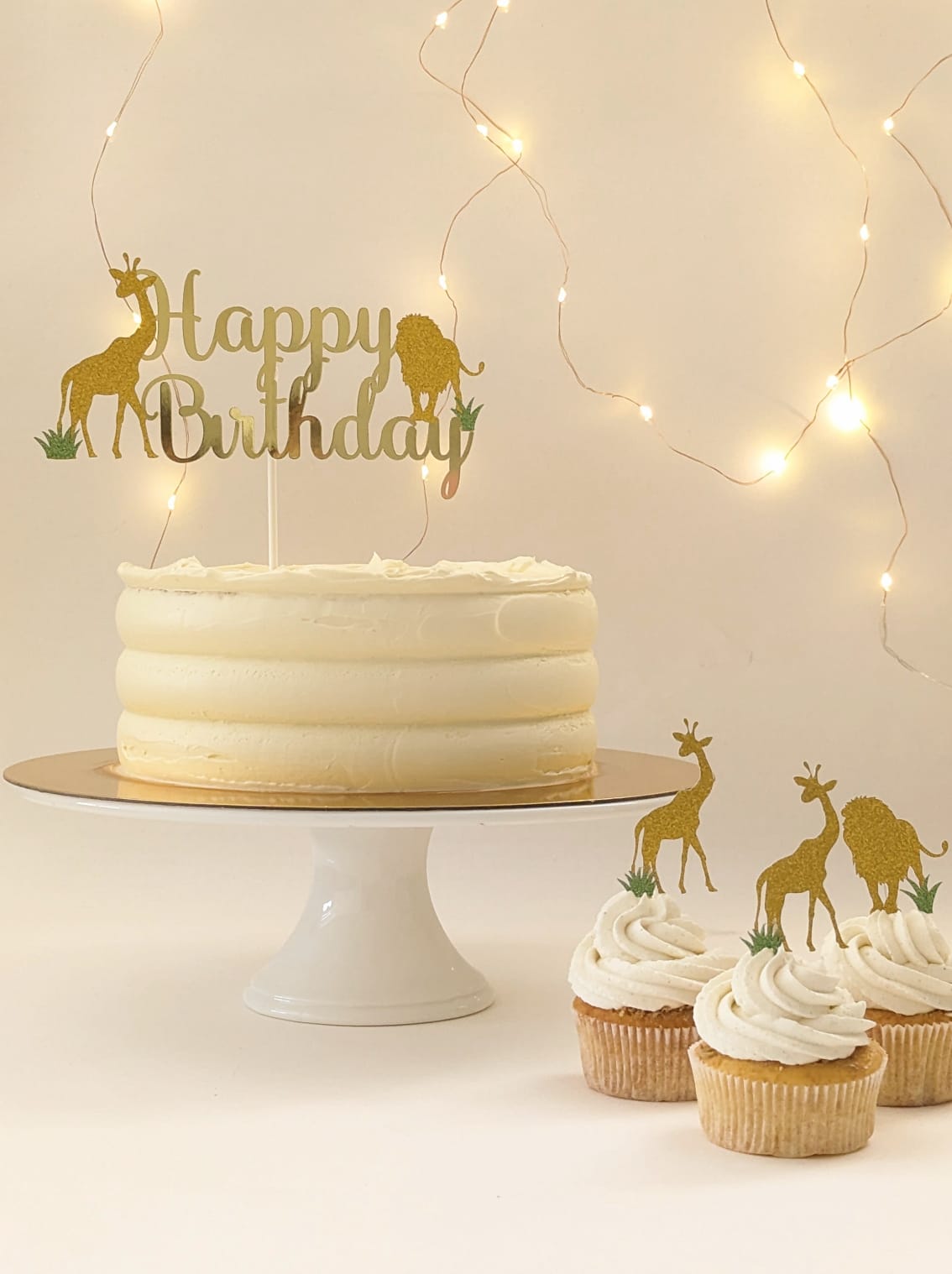 Glitzerndes Safari-Tiere Cake Topper-Set – 'Happy Birthday' in der Wildnis Decozee