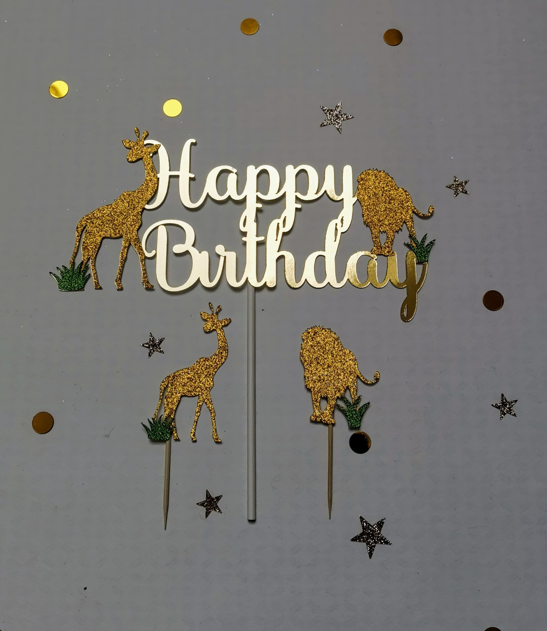 Glitzerndes Safari-Tiere Cake Topper-Set – 'Happy Birthday' in der Wildnis Decozee