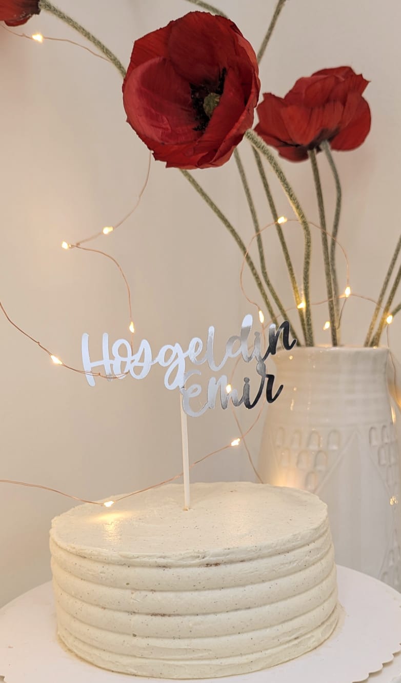 Hoşgeldin Tortendeko – Silberner Cake Topper mit Wunschname