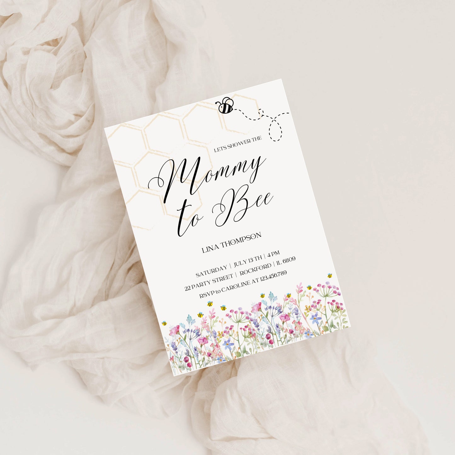 Mommy to Bee – Digitale Baby Shower Einladung im Bienen-Design