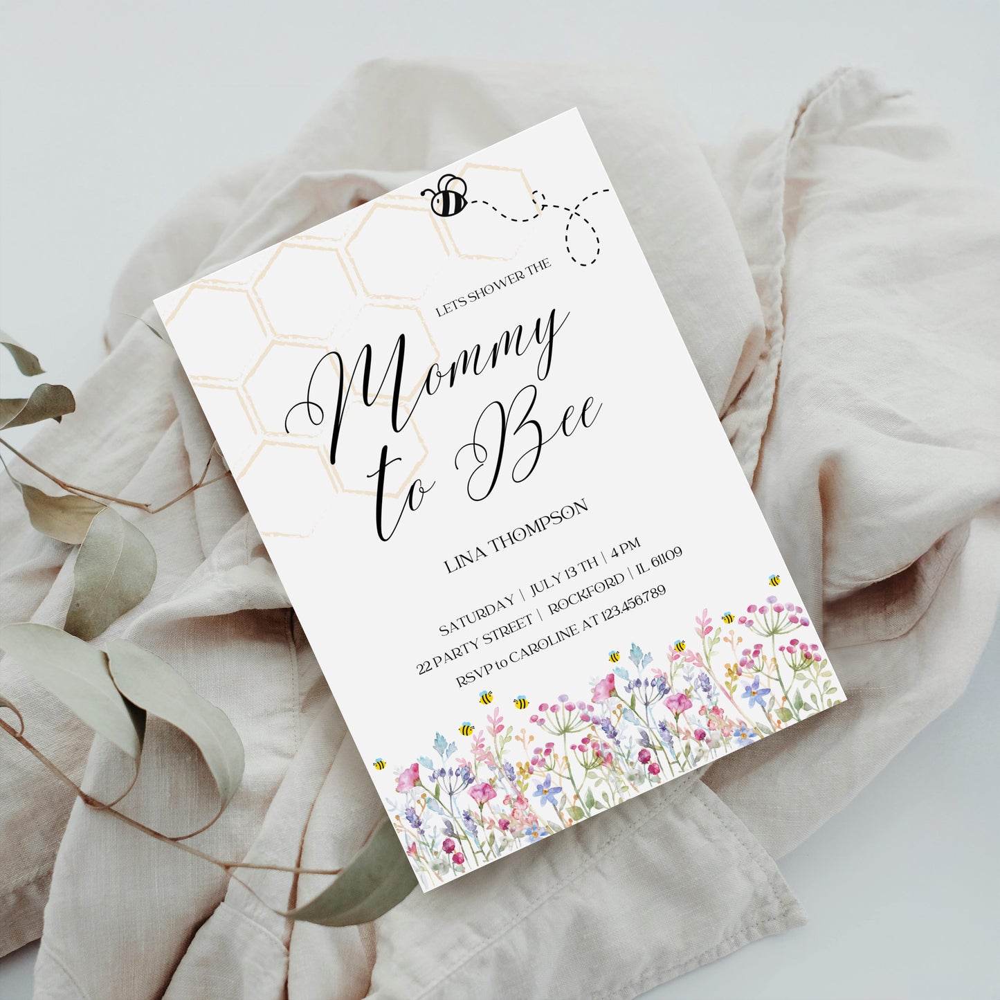 Mommy to Bee – Digitale Baby Shower Einladung im Bienen-Design