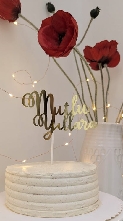 Mutlu Yıllar Tortendeko – Goldener Cake Topper für türkische Geburtstage