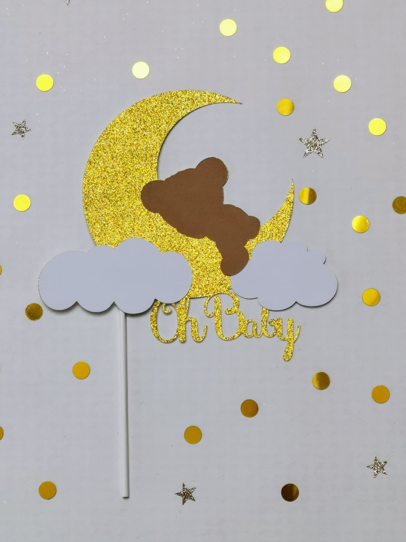 Goldglänzendes 'Oh Baby' Mond und Wolken Caketopper-Set