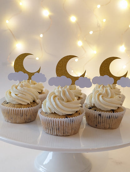 Goldglänzendes 'Oh Baby' Mond und Wolken Caketopper-Set