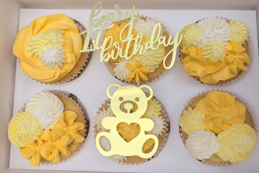 Beary First Birthday Cupcake-Topper – Goldene Deko zum 1. Geburtstag