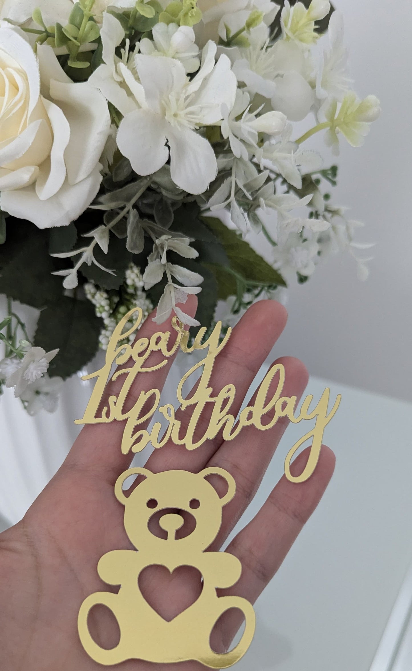 Beary First Birthday Cupcake-Topper – Goldene Deko zum 1. Geburtstag