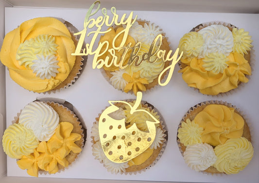 Berry First Birthday Cupcake Topper - Goldene Cupcake Deko für den 1. Geburtstag