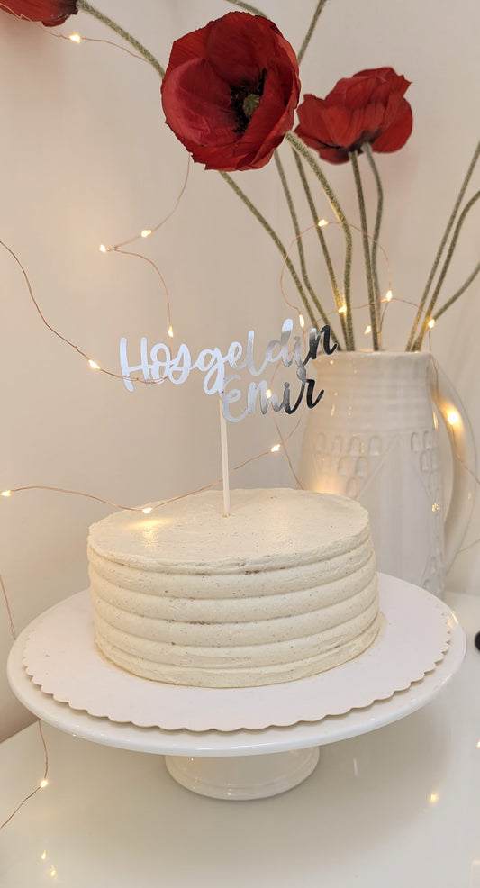 Hoşgeldin Tortendeko – Silberner Cake Topper mit Wunschname
