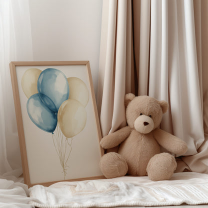 Digitales Luftballon Poster 2:3 – Aquarell Ballons in Blau & Beige
