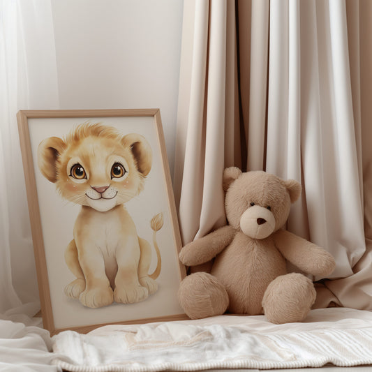 Digitales Löwenbaby Poster 2:3 – Aquarell Baby Löwe Wandbild