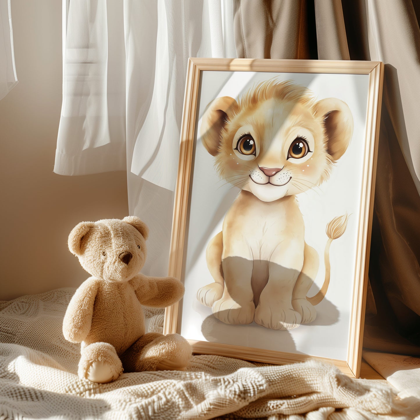 Digitales Löwenbaby Poster 2:3 – Aquarell Baby Löwe Wandbild